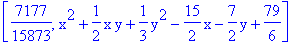 [7177/15873, x^2+1/2*x*y+1/3*y^2-15/2*x-7/2*y+79/6]